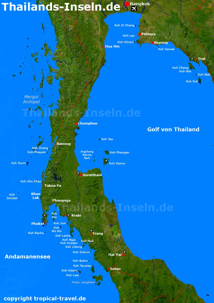 landkarte von thailand mit inseln Sudthailand Karte Reiseinformationen Thailand landkarte von thailand mit inseln